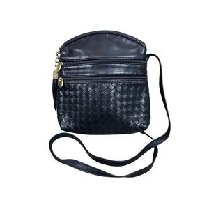 Michaelangelo Woven Black Soft Leather Crossbody Bag Double Zip Purse‎ Italy